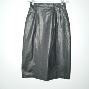 Vintage 80s Vakko new york black leather skirt
